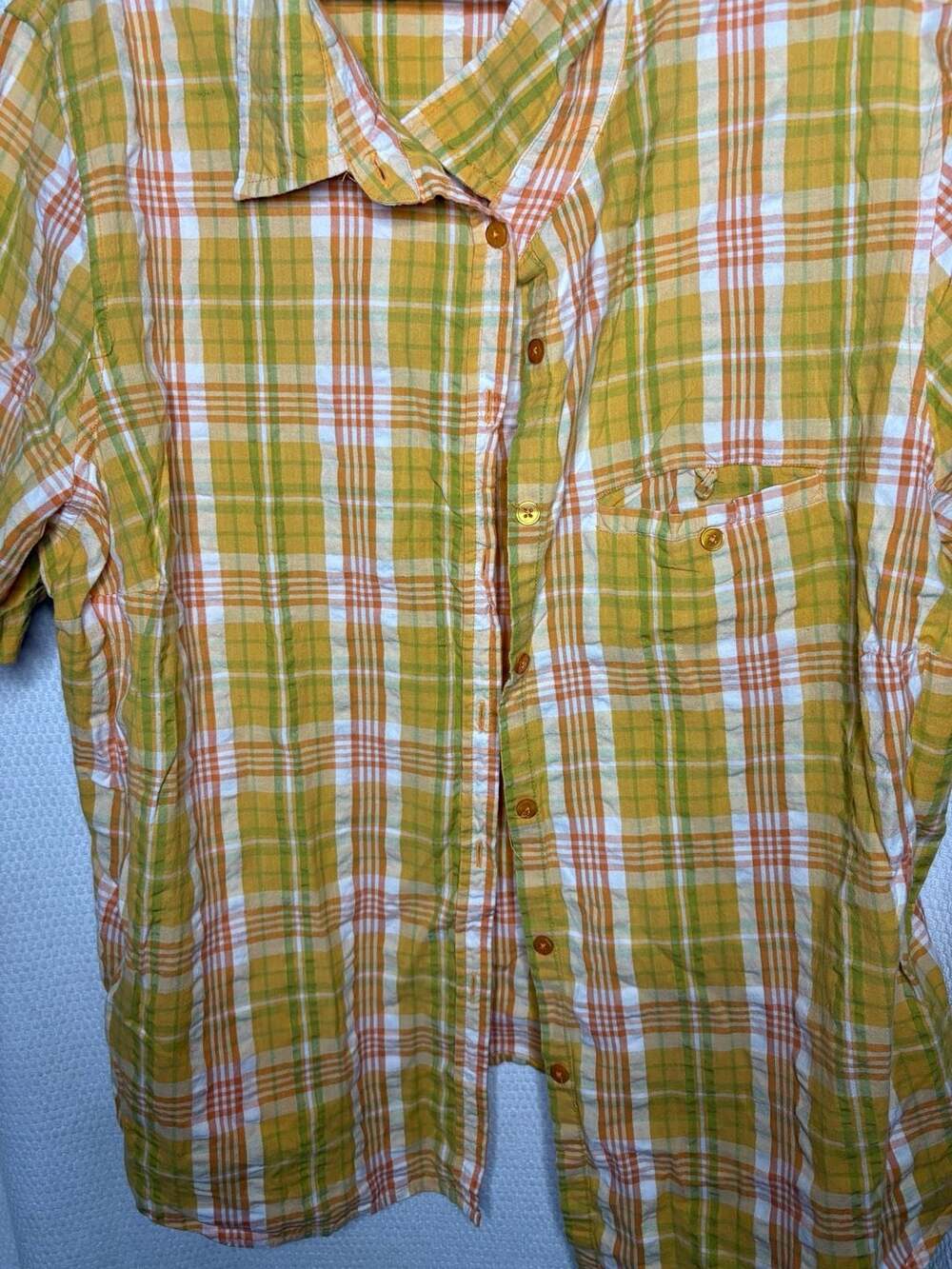 Sag Harbor Sport Plaid Short Sleeve Button-Down Shirt Size 1X Yellow